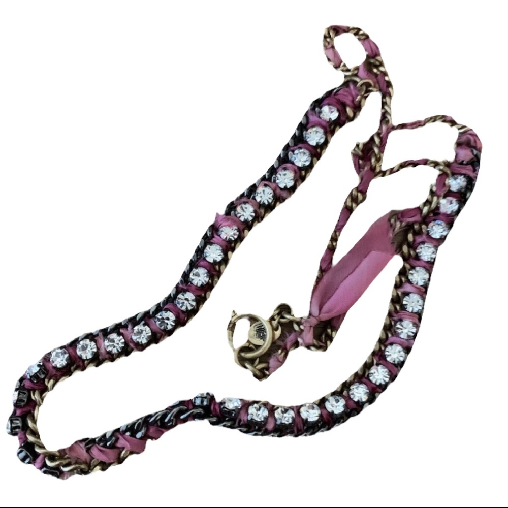 💗Juicy Couture Gold Chain with Rhinestones and Pink Ribbon Necklace